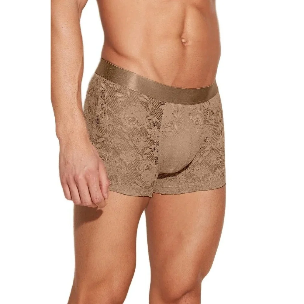 Cosabella Mens Never Say Never Lace Boxer Briefs Tan Brown Sheer Underwear